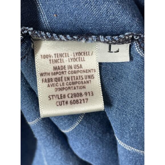 Anthropologie Cloth and Stone Button Front Shirt Top Plaid Blue Large V-Neck - Picture 4 of 5